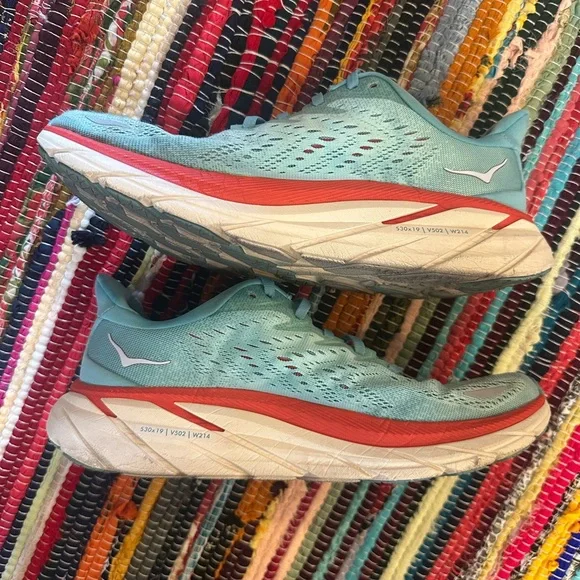 Hoka Sky Blue and Coral Athletic Shoes - Picture 3 of 8